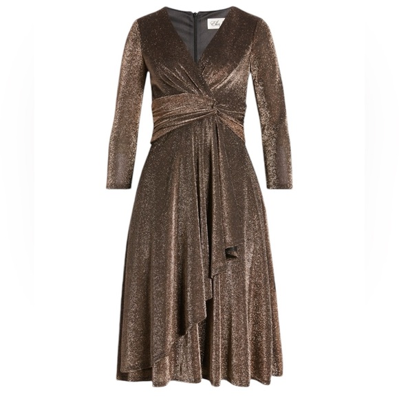 Eliza J Dresses & Skirts - Eliza J Bronze Metallic Faux Wrap Dress